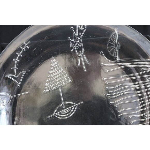 Vintage 1980's Two Piece Serving Set Platter & Bowl Clear Glass Cat Fish Leaf - Picture 9 of 10